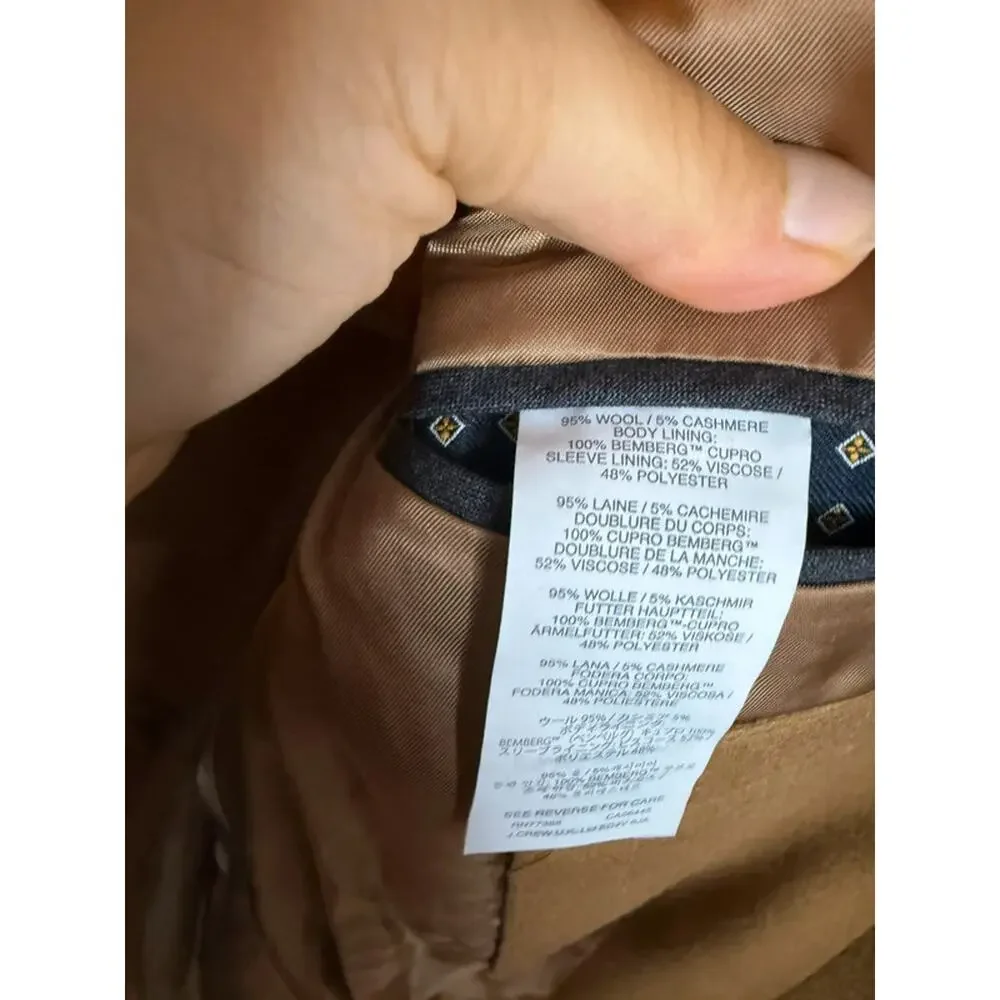 NWT J.Crew Mens Tan Wool Cashmere Trench Coat